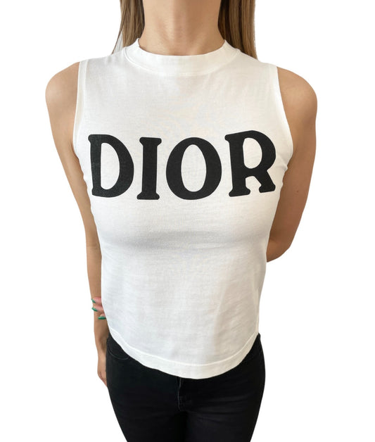Christian Dior Vintage Big Logo Tank Top No.2 White Black #M Cotton 902305