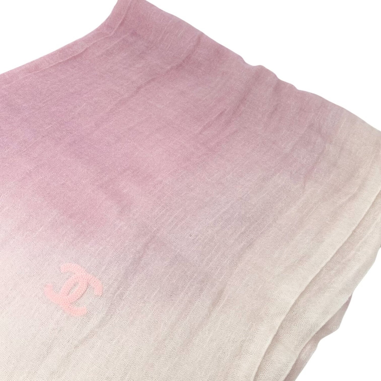 CHANEL Vintage CC Logo Cashmere Scarf Shawl Wrap Gradation Pink Cream