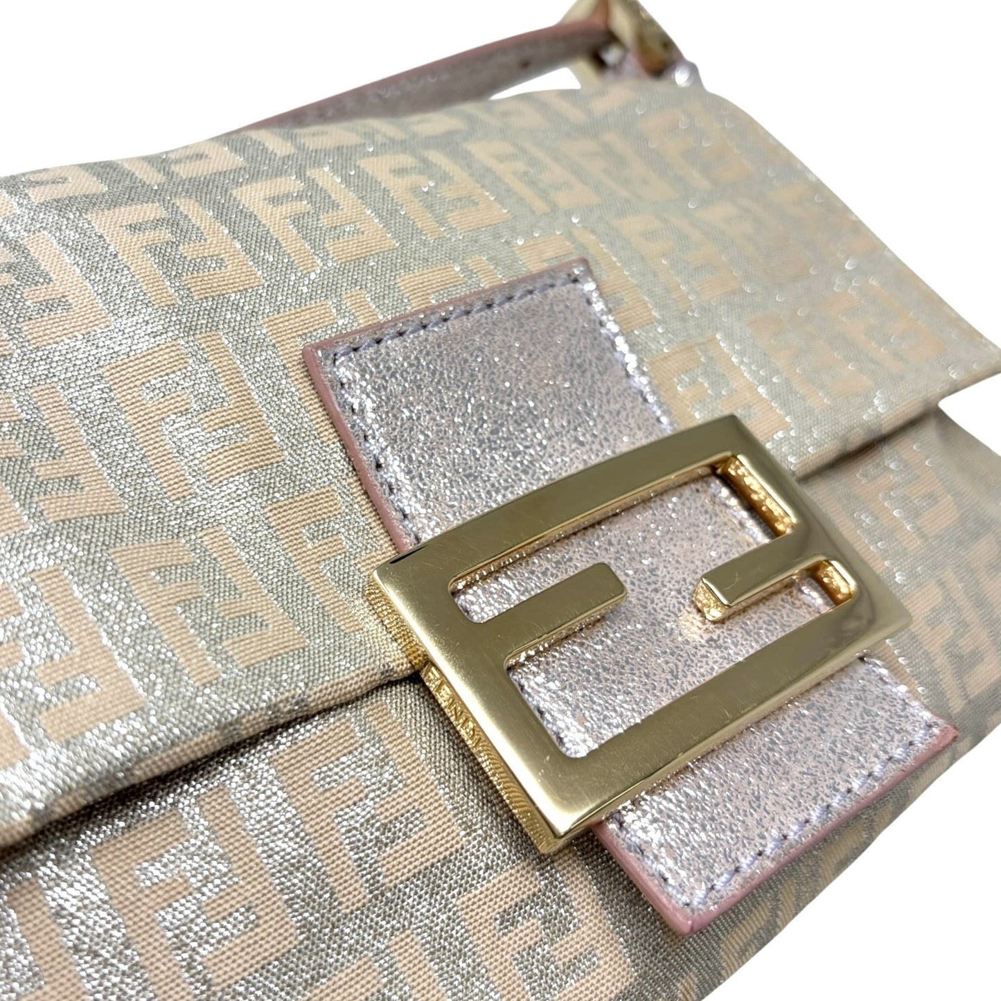 FENDI Vintage FF Zucchino Mini Mamma Baguette Shoulder Bag Pink Silver 902294