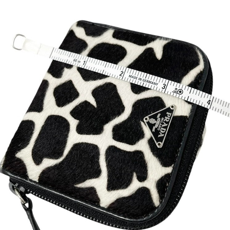 PRADA Vintage Logo Animal Print Giraffe Wallet Purse Black White Calf Hair Zip