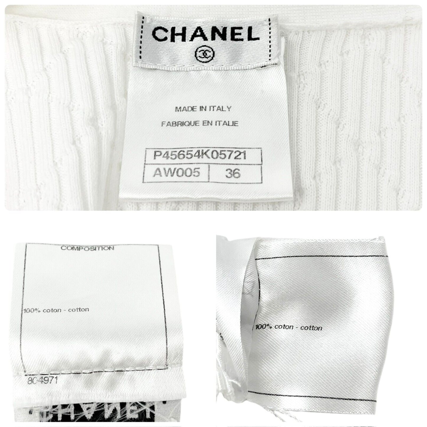 CHANEL Vintage 13P CC Mark Logo Knit Cardigan #36 White Cream Cotton Button