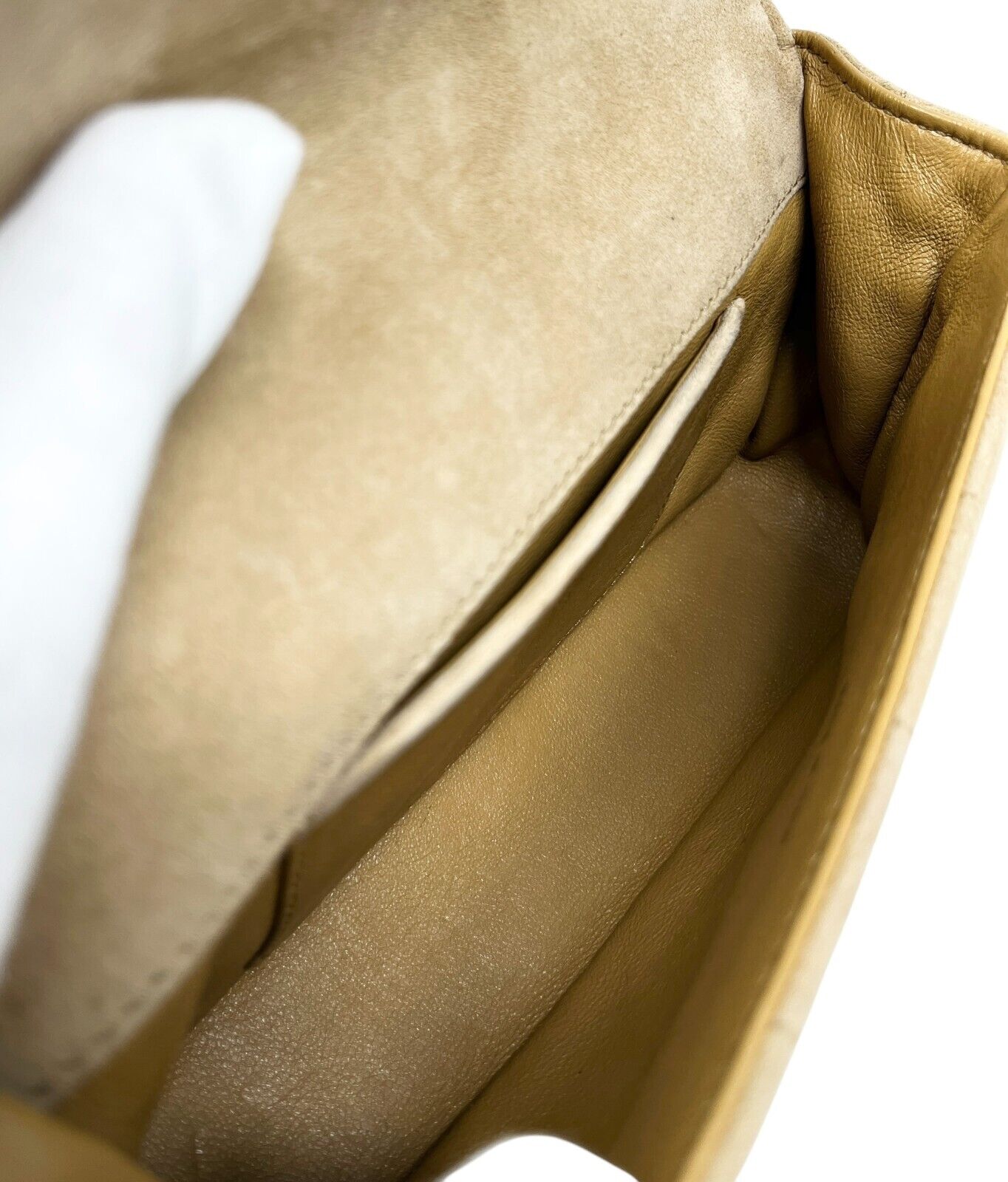 CHANEL Vintage CC Logo Chocolate Bar Crossbody Bag Chain Beige Gold Suede