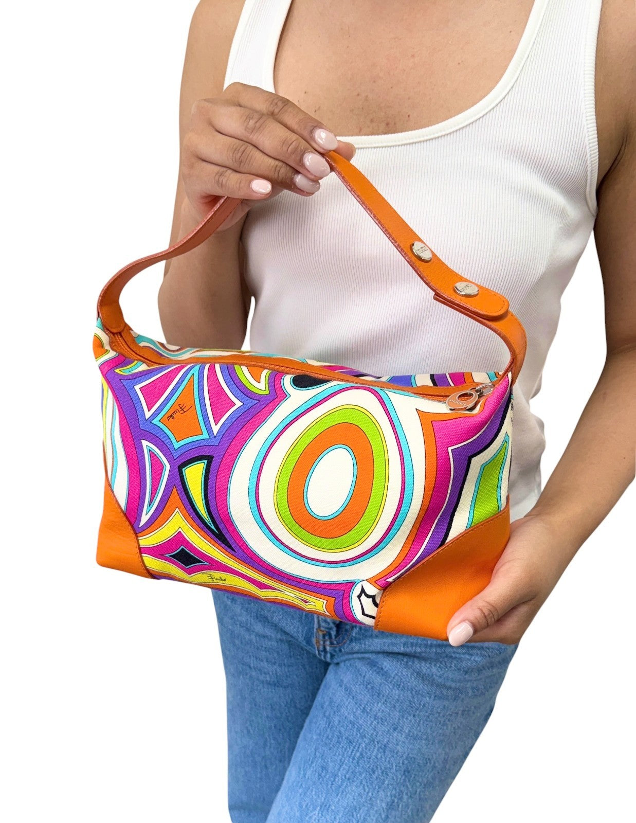 EMILIO PUCCI Vintage Logo Geometric Print Bag Orange Multicolor 901875