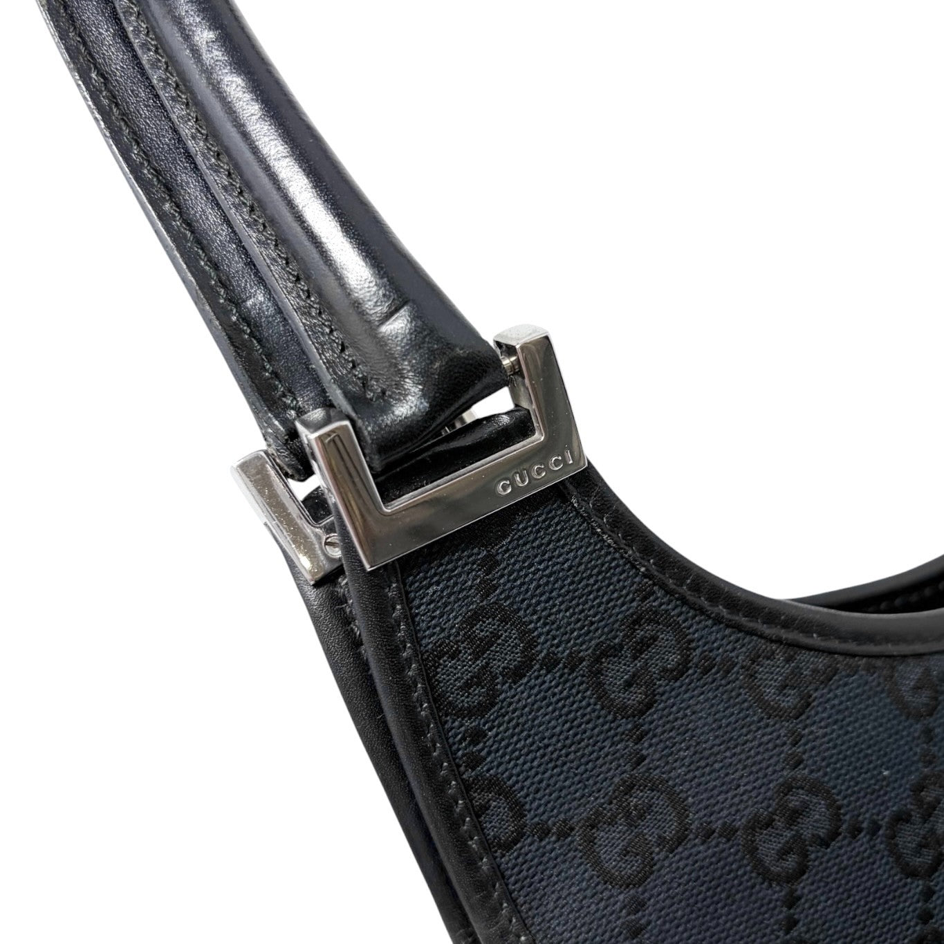 GUCCI Vintage GG Monogram Logo Jackie Shoulder Bag Black Silver Canvas 902258