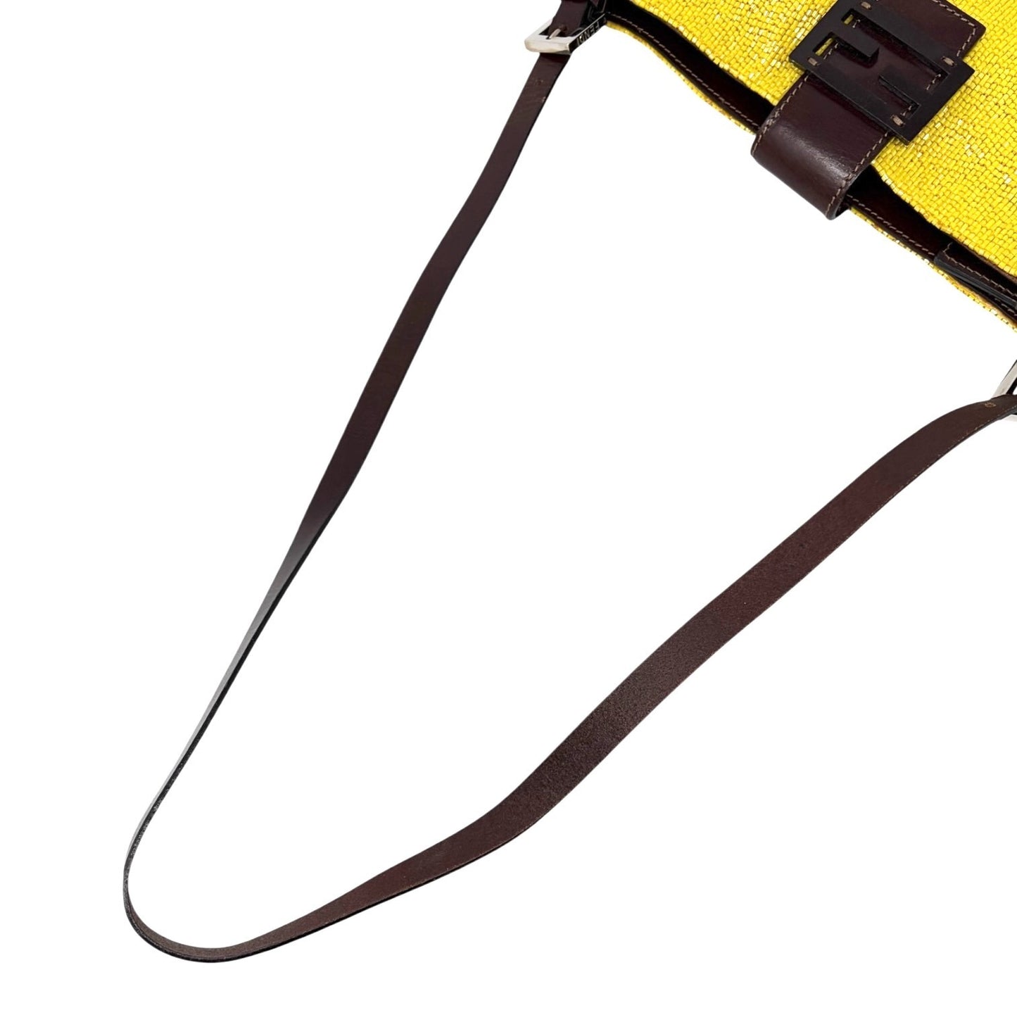 FENDI Vintage FF Logo Beads Mamma Baguette Crossbody Shoulder Bag Yellow Brown