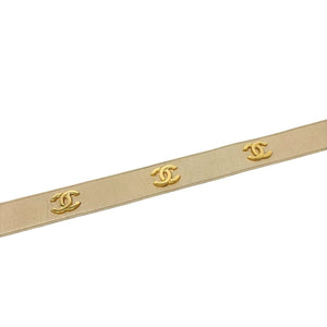 CHANEL Vintage CC Mark Logo Buckle Belt #70/28 Cream Gold Leather Rank B