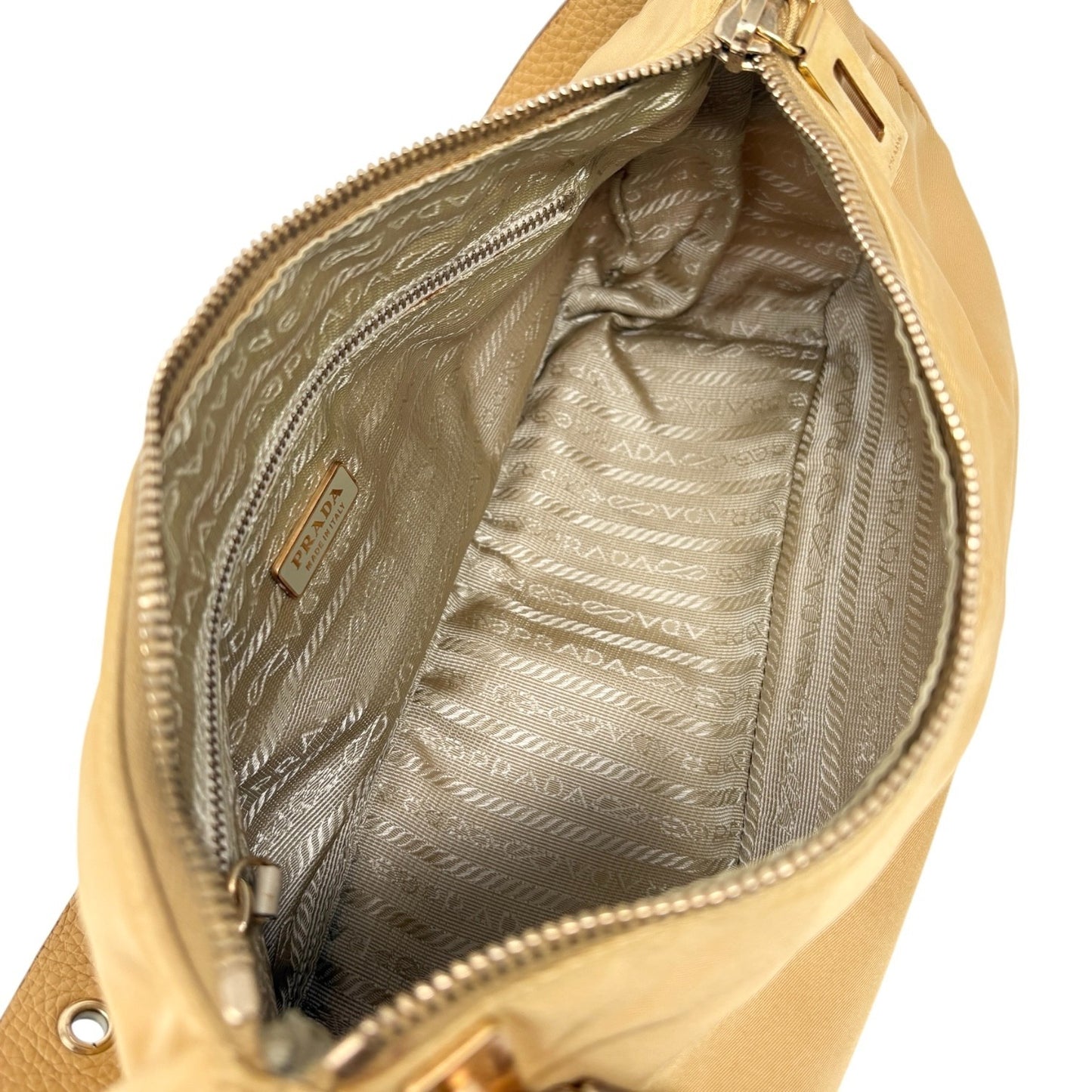 PRADA Vintage Triangle Logo Tessuto Nylon Shoulder Hobo Bag Leather Yellow Key