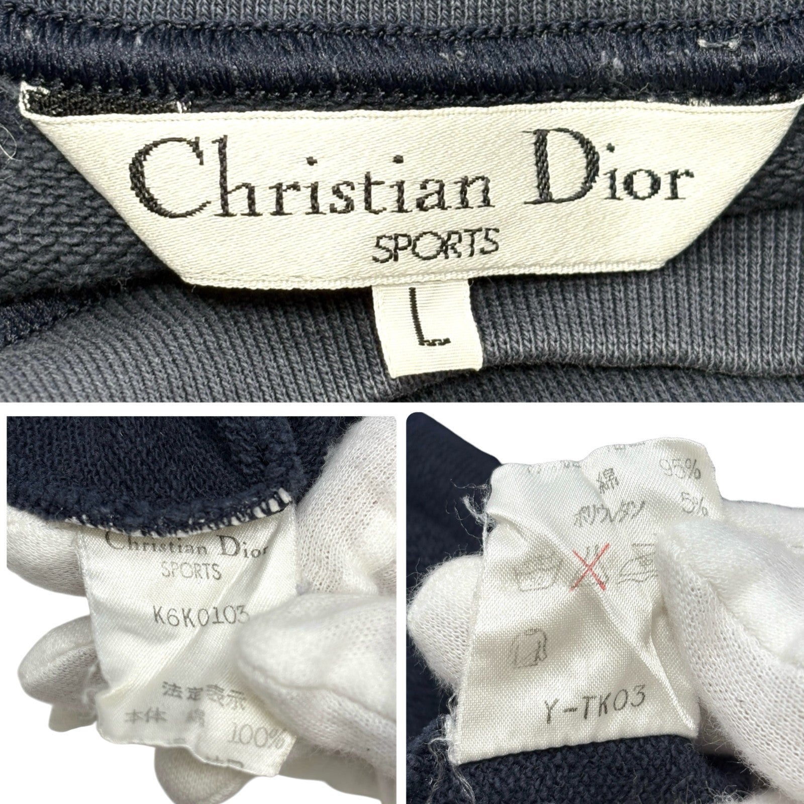 Christian Dior Sports Vintage Logo Sweatshirt Top #L Dark Blue Silver Cotton