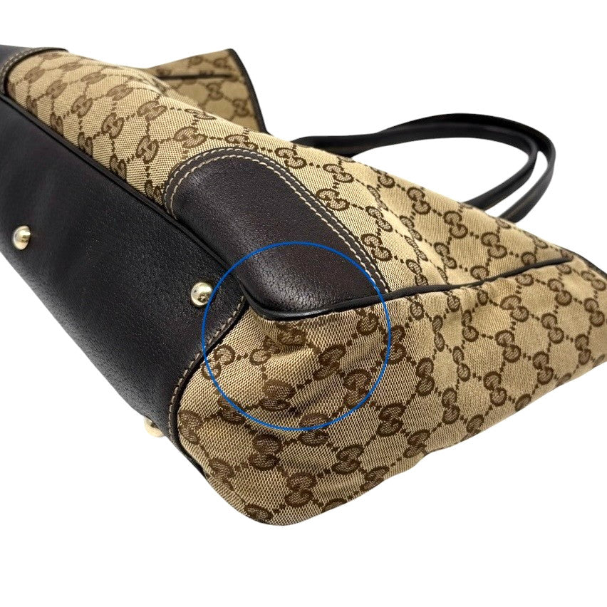 GUCCI Vintage GG Monogram Web Stripe Ribbon Tote Shoulder Bag Brown 902465