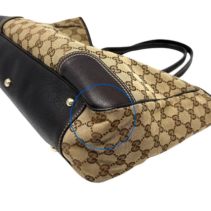 GUCCI Vintage GG Monogram Web Stripe Ribbon Tote Shoulder Bag Brown 902465