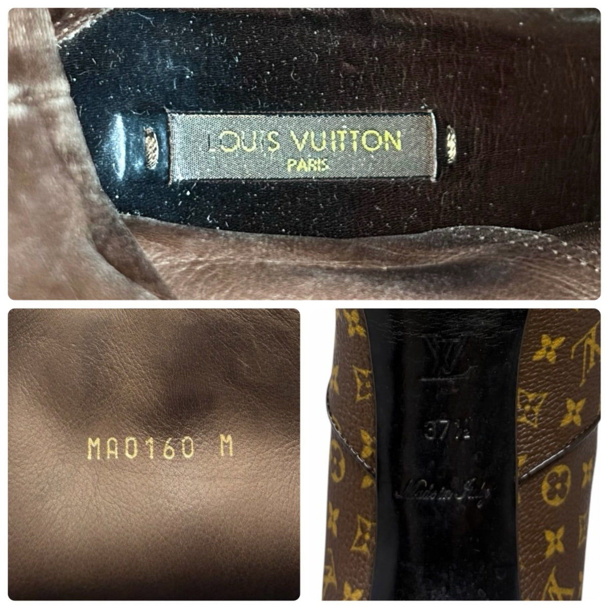 LOUIS VUITTON Vintage LV Monogram Long Boots #37-37.5 Heels Brown Black 902463