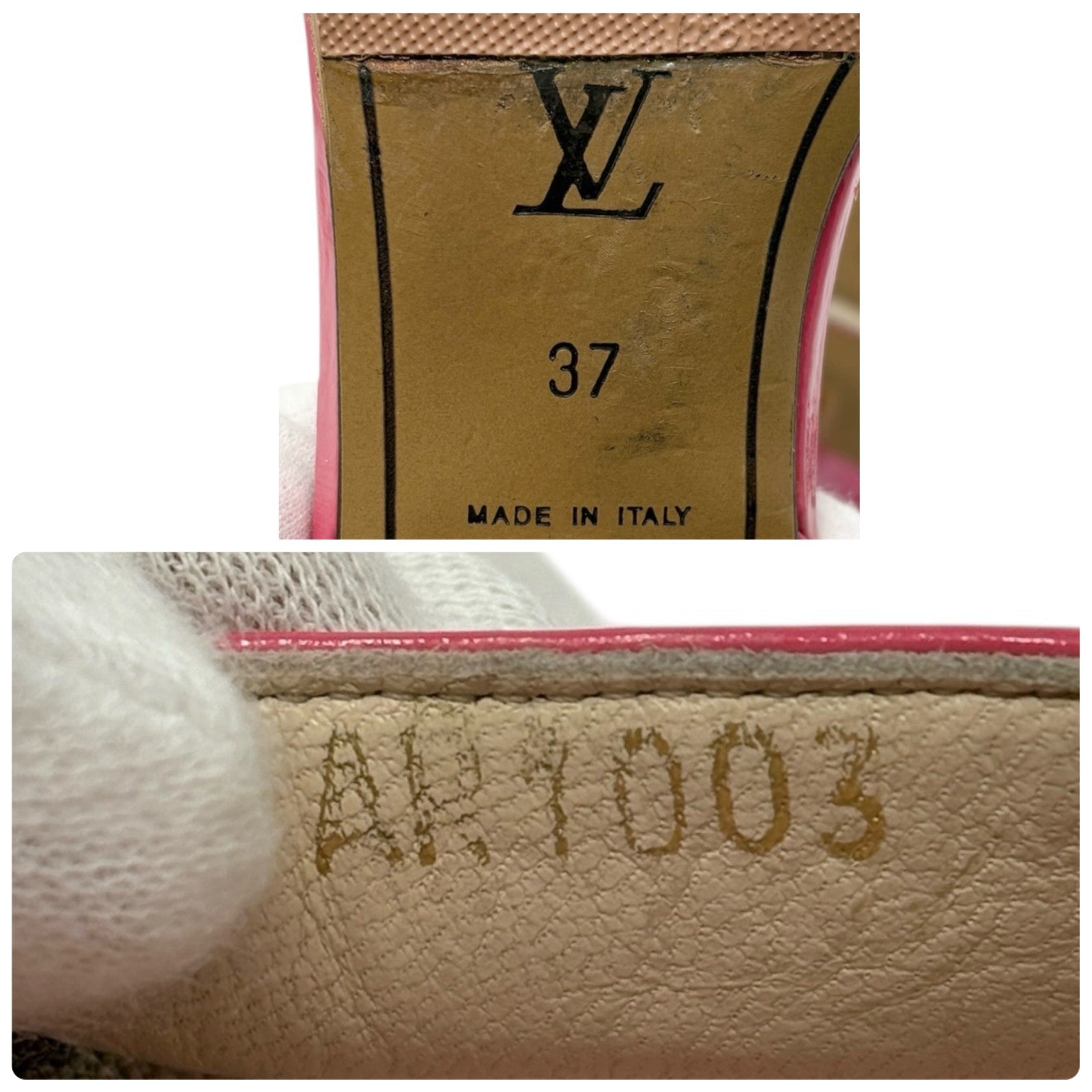 LOUIS VUITTON Vintage LV Logo Monogram Mule Sandals #37 Pink Gold Canvas