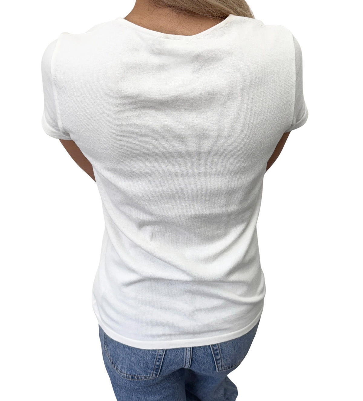 CHANEL Vintage 05C CC Logo Knit T-shirt Top #38 White Short Sleeve 902424