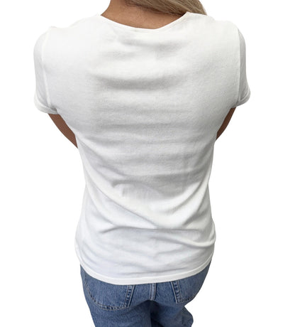 CHANEL Vintage 05C CC Logo Knit T-shirt Top #38 White Short Sleeve 902424