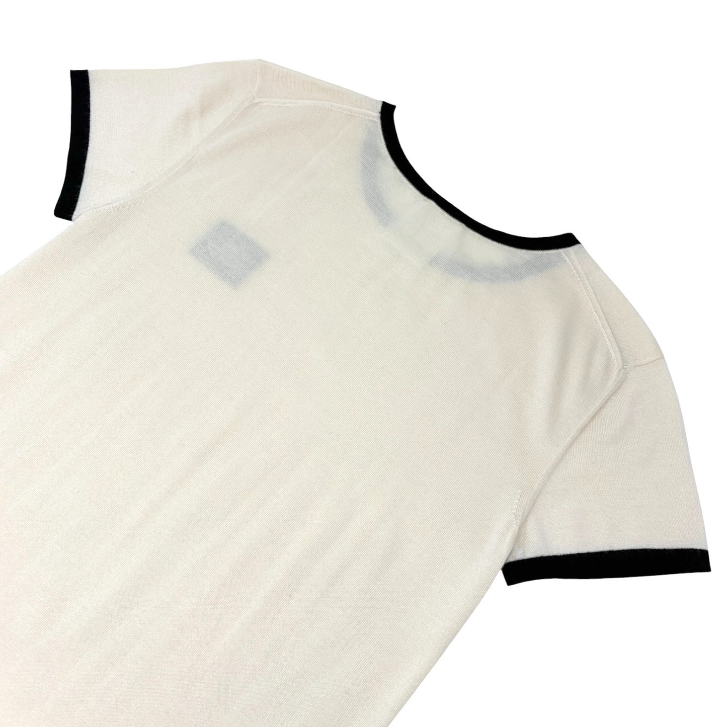 CHANEL Vintage 06C CC Logo Knit Pocket Top #38 Beige Black Cashmere 902578