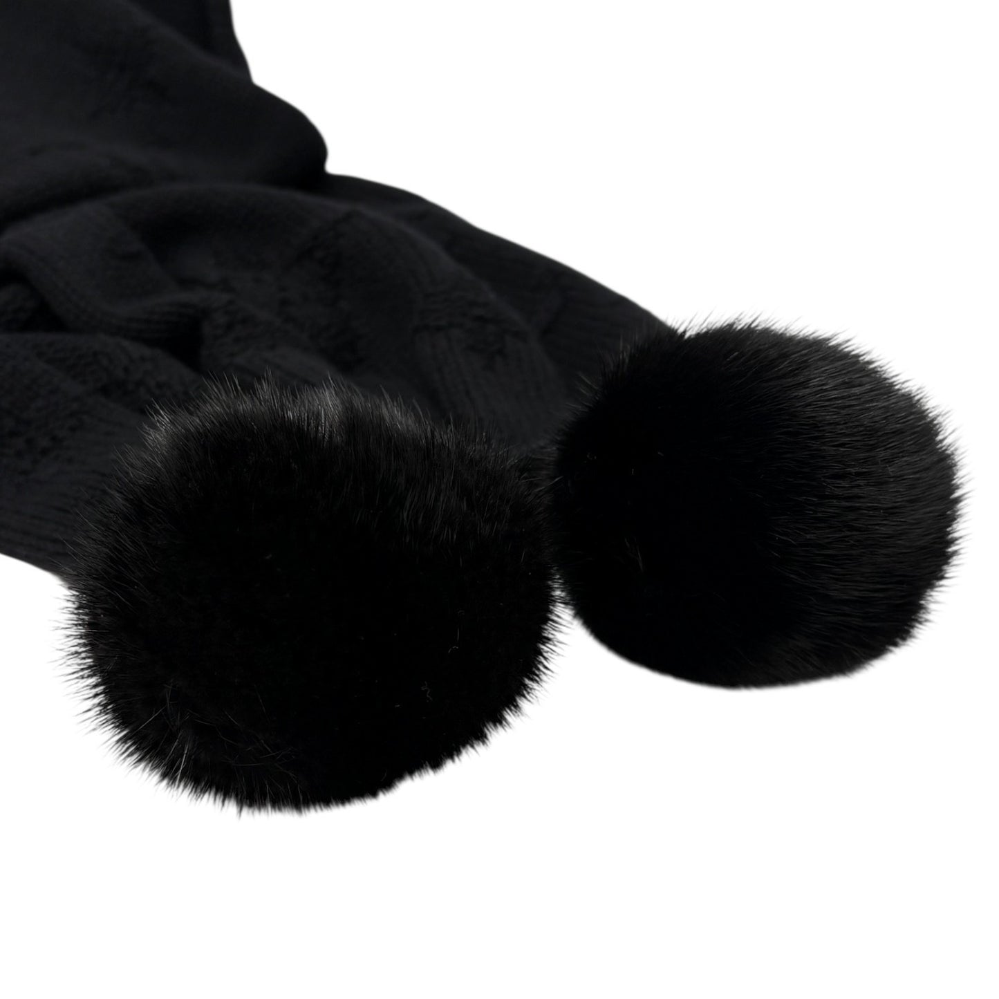 LOUIS VUITTON Vintage Monogram Escharpe Fur Scarf Shawl Black Cashmere Logo