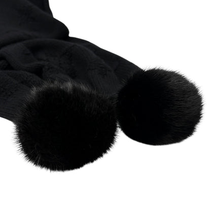 LOUIS VUITTON Vintage Monogram Escharpe Fur Scarf Shawl Black Cashmere Logo