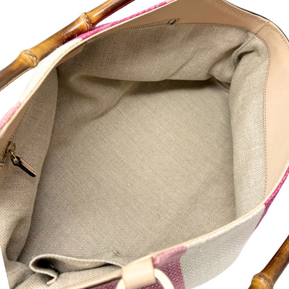 GUCCI Vintage Bamboo Stripe Hobo Shoulder Bag Handbag Multicolor Canvas 902335