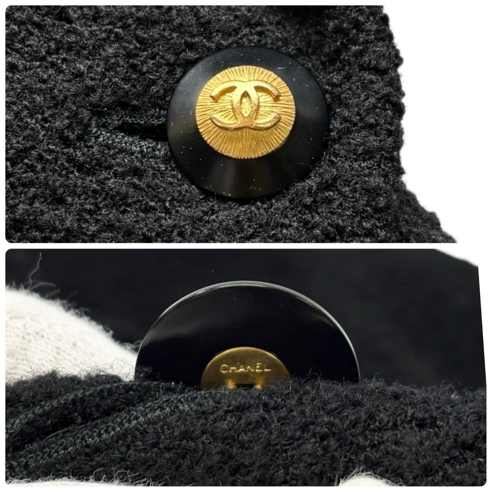 CHANEL Vintage CC Mark Logo Gold Button Jacket Black Wool Silk Pockets