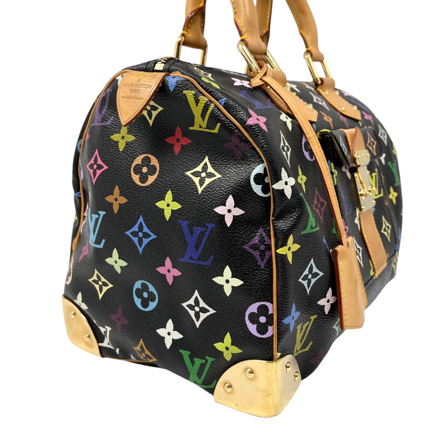 LOUIS VUITTON Vintage Monogram Multicolor Speedy 30 Handbag Black Camel Leather