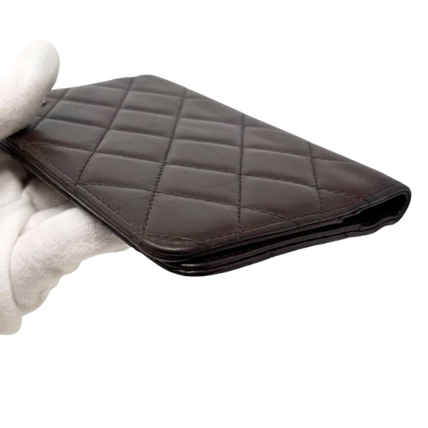 CHANEL Vintage CC Logo Quilted Leather Notebook Cover Brown Silver 901811
