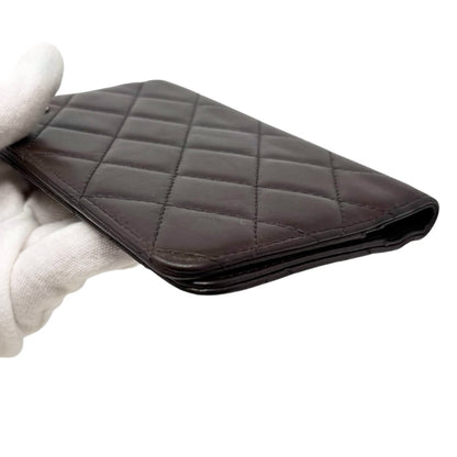 CHANEL Vintage CC Logo Quilted Leather Notebook Cover Brown Silver 901811