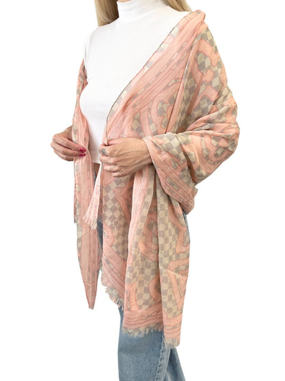 LOUIS VUITTON Vintage Damier Azur Tahitienne Logo Scarf Wrap Pink Gray Cotton