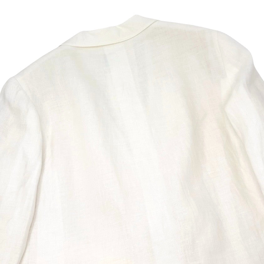 CHANEL Vintage 96P CC Mark Logo Jacket Silver Button #38 White Linen Silk