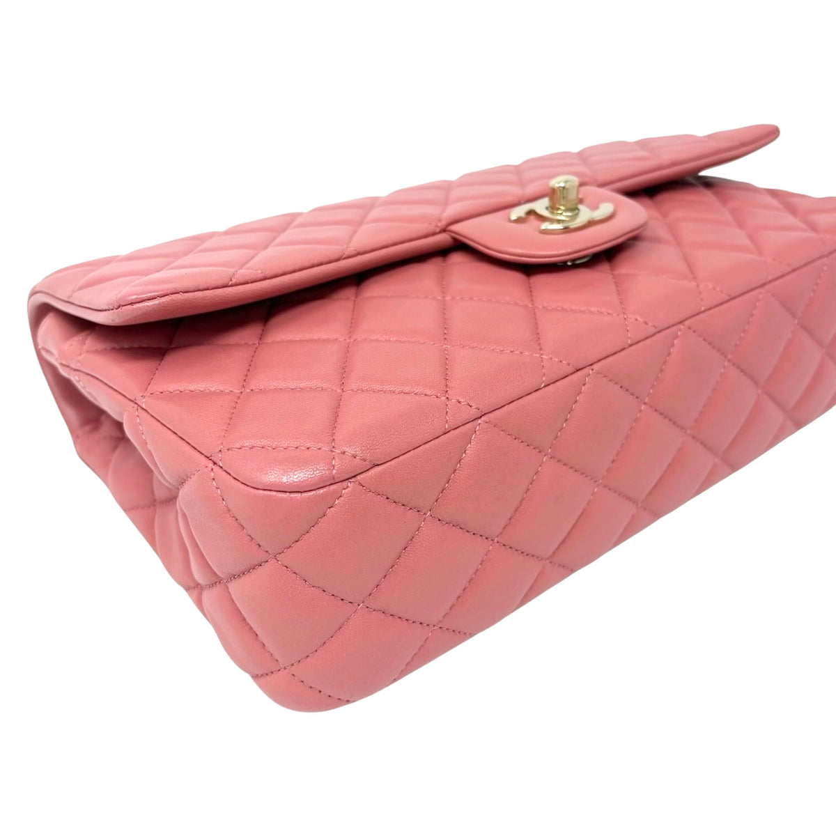 CHANEL Vintage CC Logo Quilted Double Chain 2way Bag Pink Gold Leather 902959
