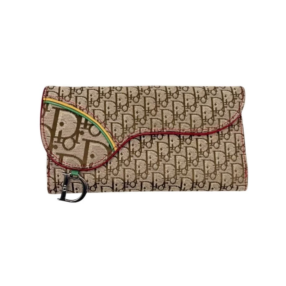 Christian Dior Vintage Trotter Monogram Rasta Color Canvas Saddle Wallet Beige
