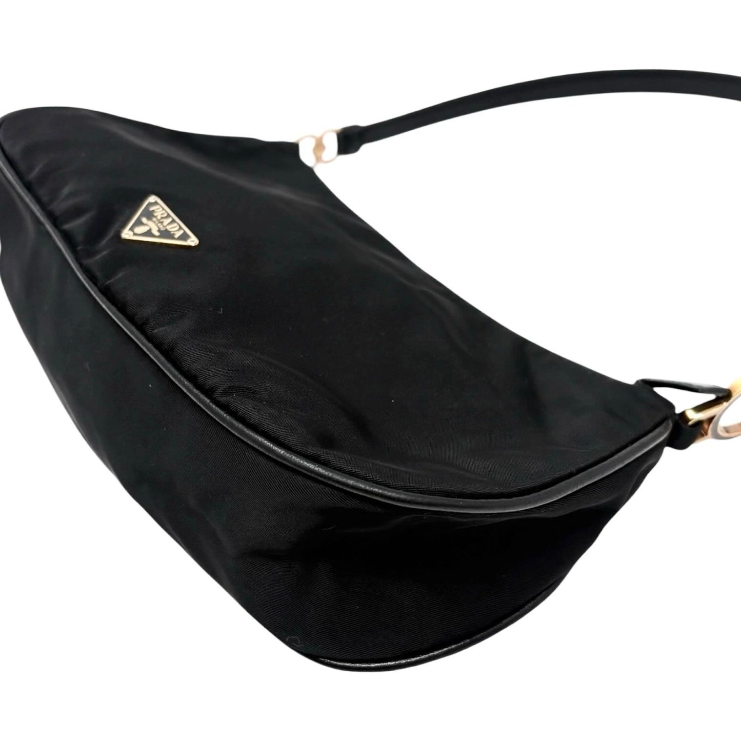 PRADA Vintage Mini Shoulder Nylon Bag Handbag Pochette Black Gold Logo