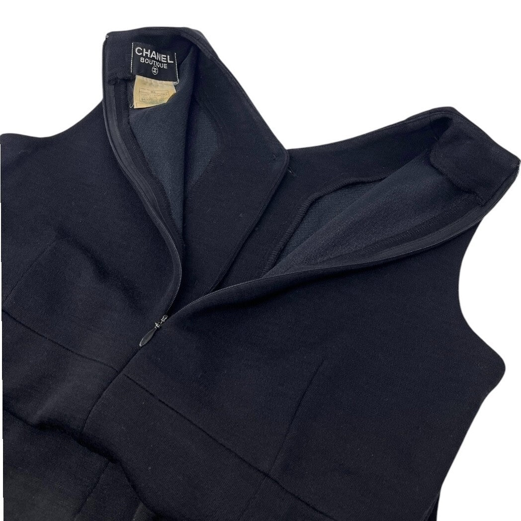 CHANEL Vintage 95A CC Mark Logo Dress One-piece #40 Black Silk Button