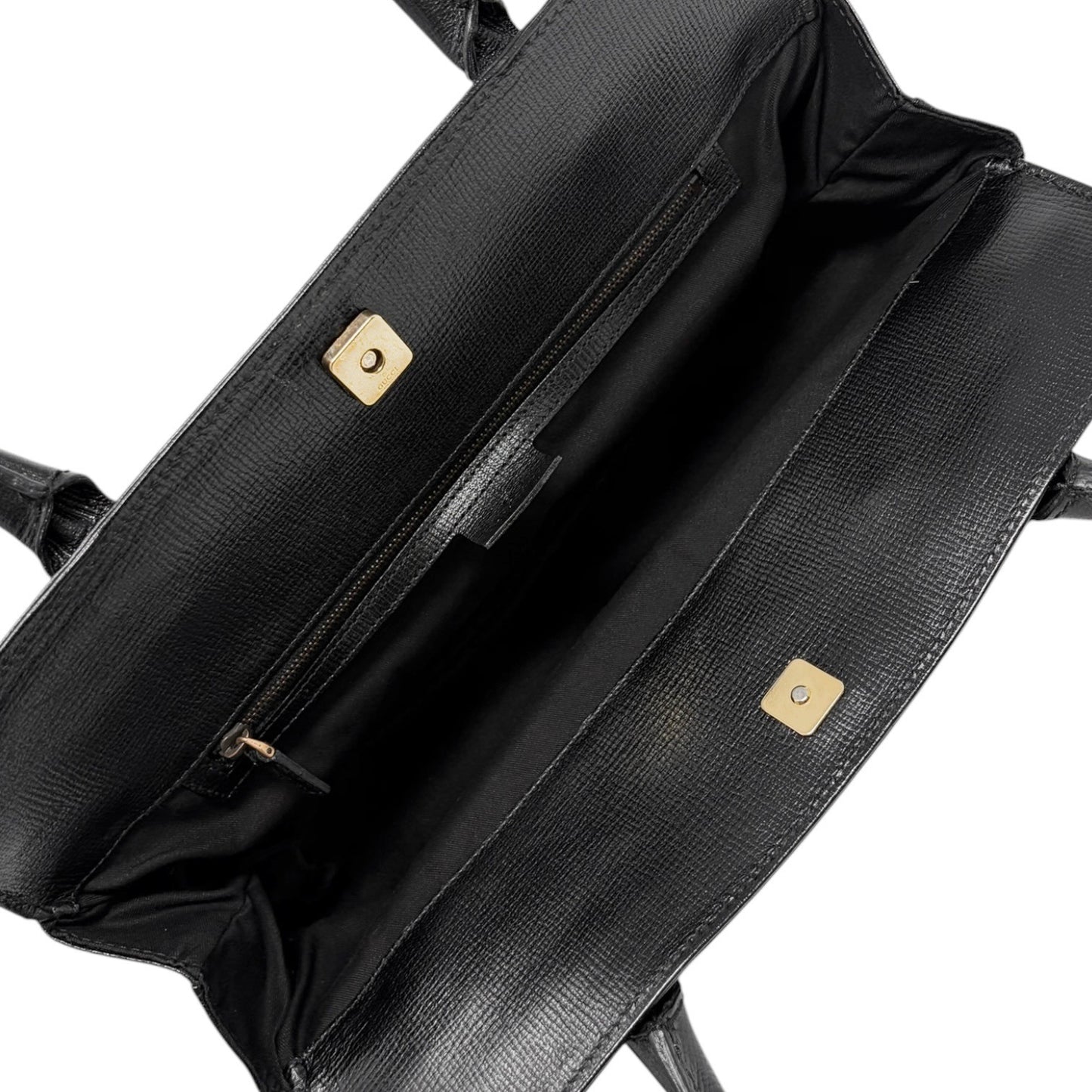 GUCCI Vintage Horsebit Chain Shoulder Tote Bag Black Gold Leather 902057