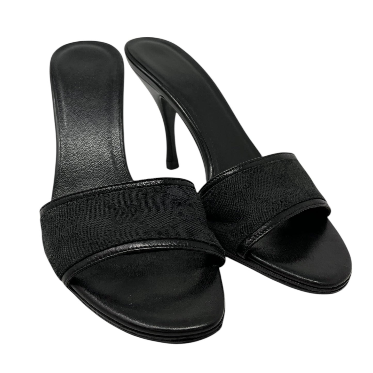 GUCCI Vintage GG Monogram Logo Sandals Heels #36-36.5 Black Canvas Leather