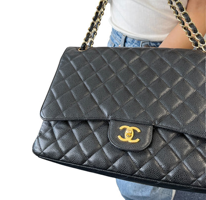 CHANEL Vintage CC Turnlock Quilted Chain Shoulder Bag Black Gold Leather 902228