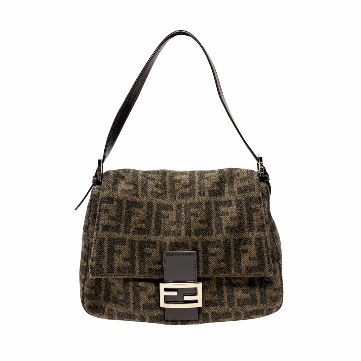 FENDI Vintage FF Zucca Cashmere Knit Mamma Baguette Shoulder Bag Brown 902052