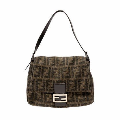 FENDI Vintage FF Zucca Cashmere Knit Mamma Baguette Shoulder Bag Brown 902052