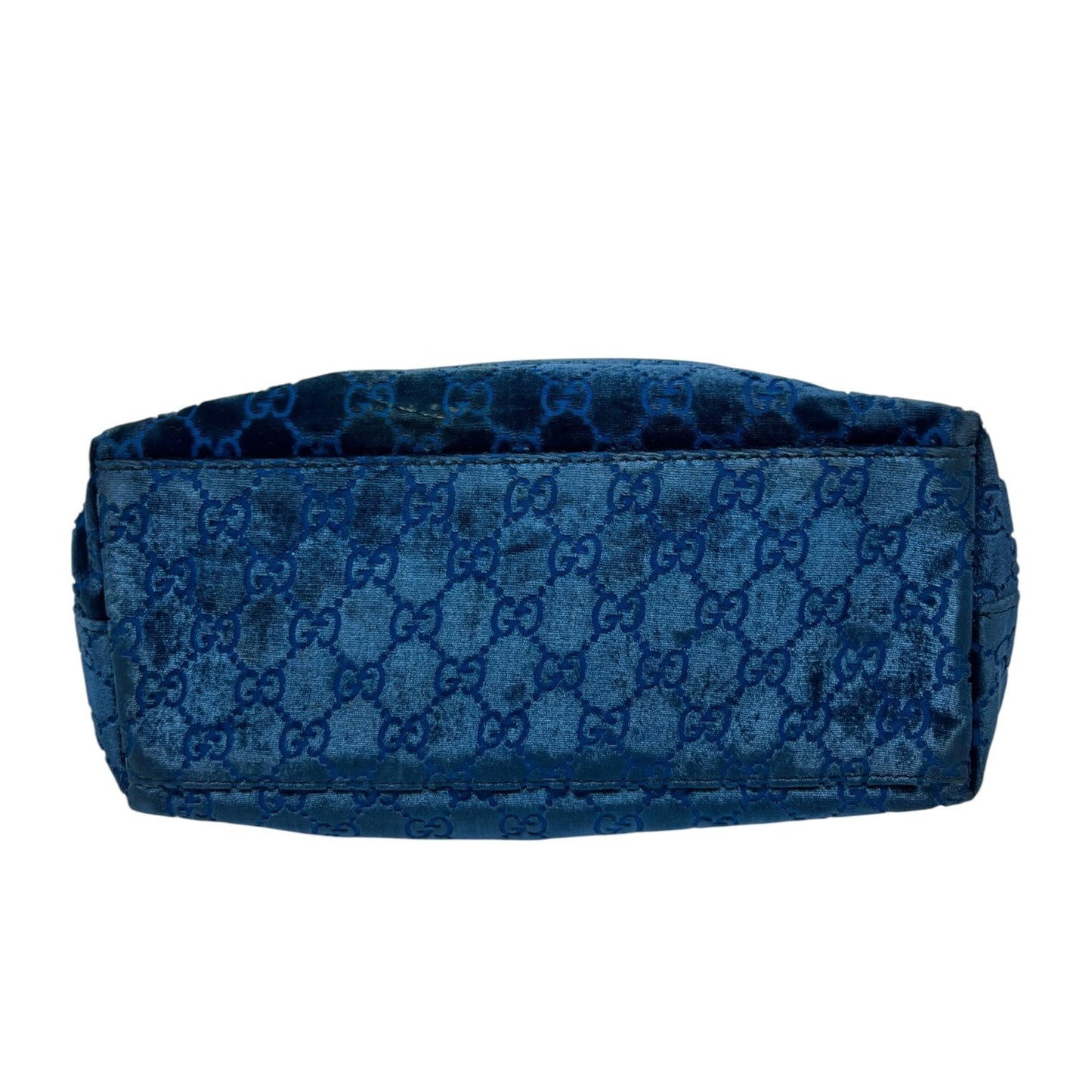 Gucci Vintage GG Monogram Suede Hobo Shoulder Bag Blue Silver Leather 902062