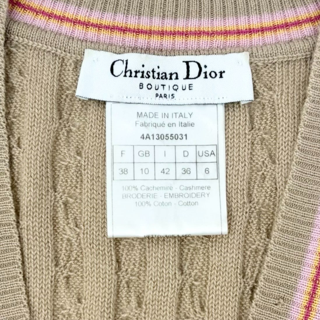 Christian Dior Vintage Logo Knit Top Vest Sweater #38 Sleeveless Beige 902083