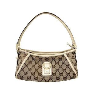 GUCCI Vintage GG Monogram Logo Shoulder Bag Zip Beige Silver Canvas Pochette