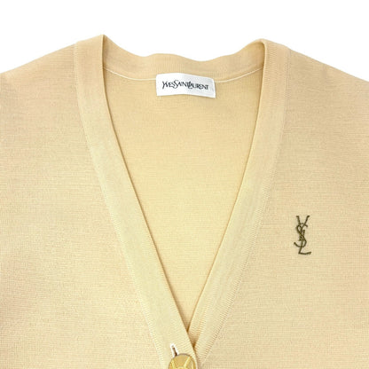 Yves Saint Laurent Vintage YSL Logo Cardigan Sweater Top Cream Gold 902375