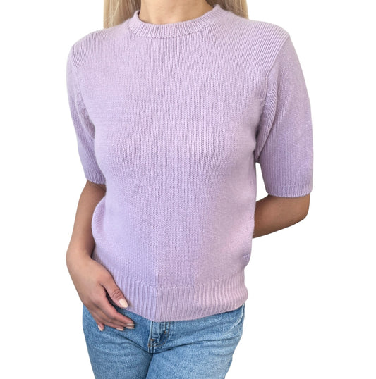 CHANEL Vintage CC Mark Logo Knit Sweater Top Short Sleeve Cashmere Purple
