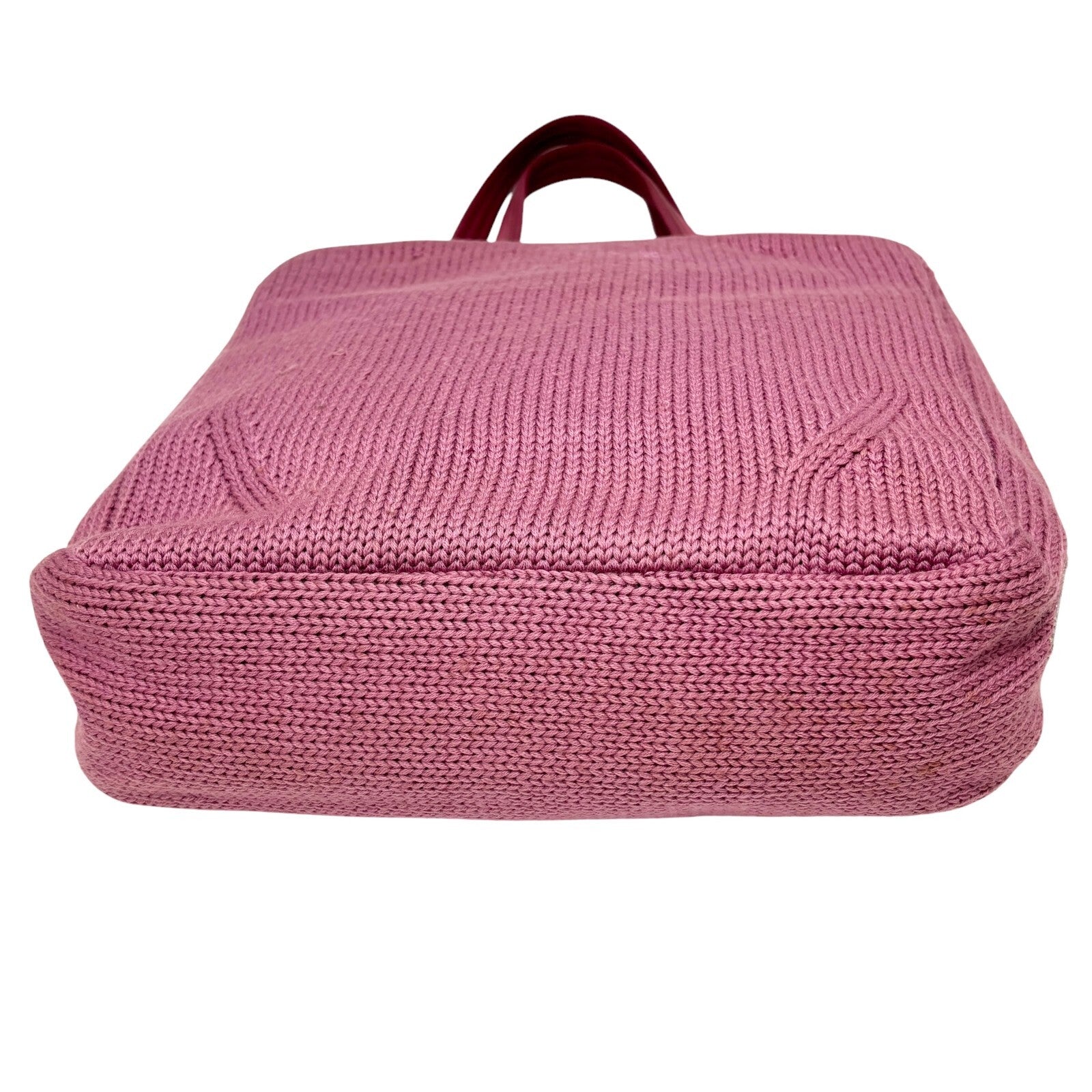 PRADA Vintage Logo Knit Tote Bag Shoulder Bag Pink Silver Wool Leather