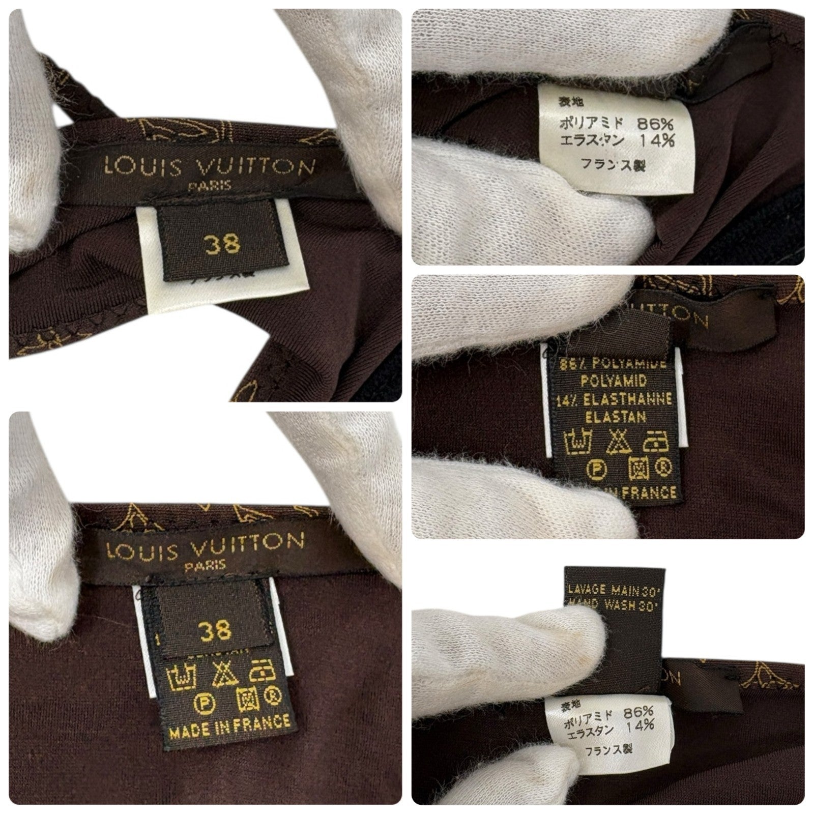 LOUIS VUITTON Vintage Monogram Bikini Swimwear #38 Brown Gold Polyamide