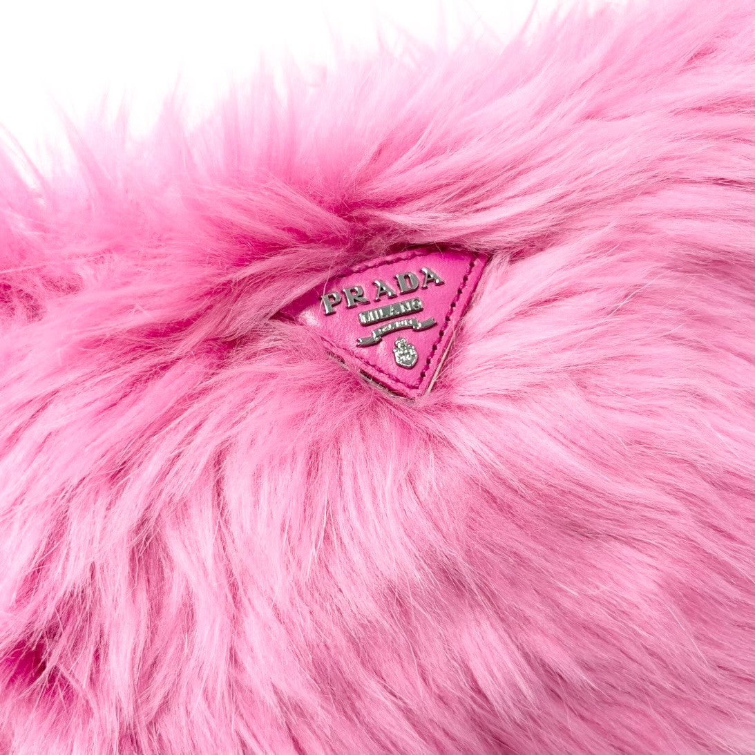 PRADA Vintage Logo Faux Fur Pelliccia Clutch Bag Wristlet Pouch Pink 902250