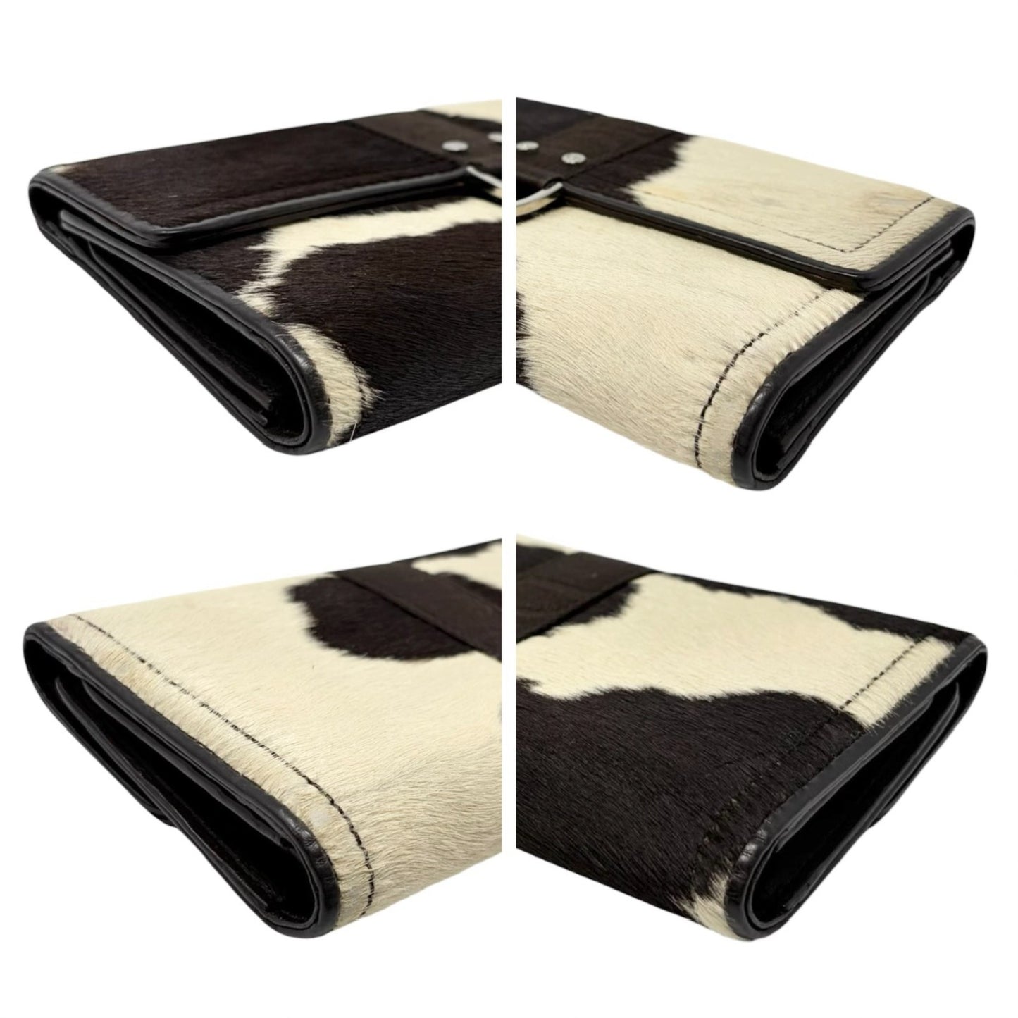 Christian Dior Vintage Logo Cow Print Pony Calf Hair Wallet Brown White 902437