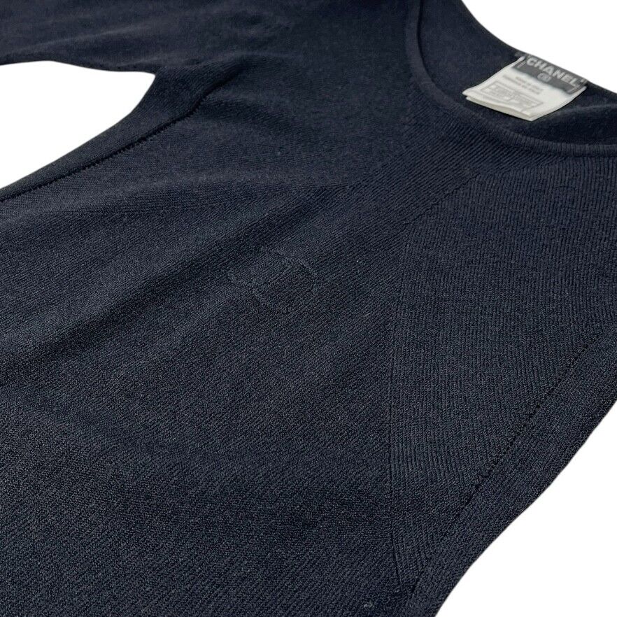 CHANEL Vintage 02C CC Mark Logo Long Sleeve Knit Top #36 Black Rayon