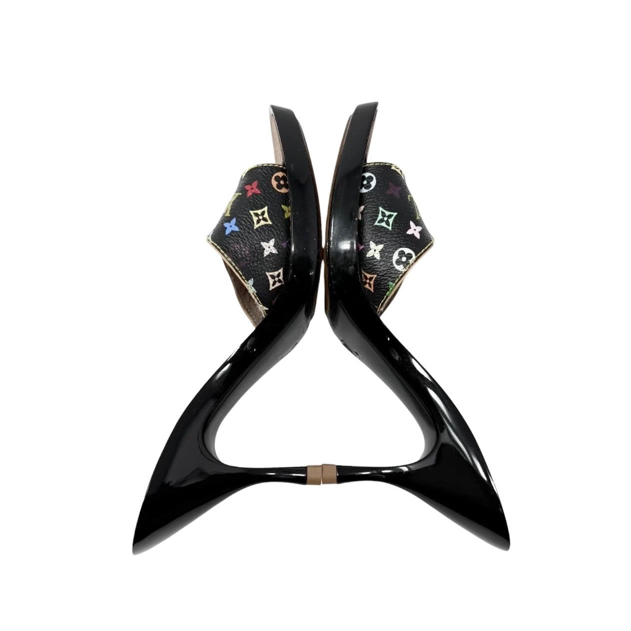 LOUIS VUITTON Vintage Monogram Multicolor Sandals Heels #36.5 Black Brown