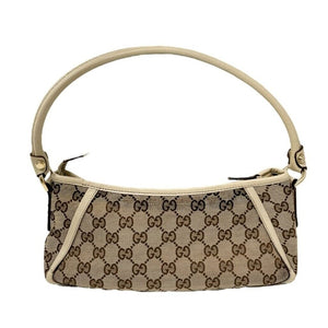 GUCCI Vintage GG Monogram Logo Shoulder Bag Zip Beige Silver Canvas Pochette