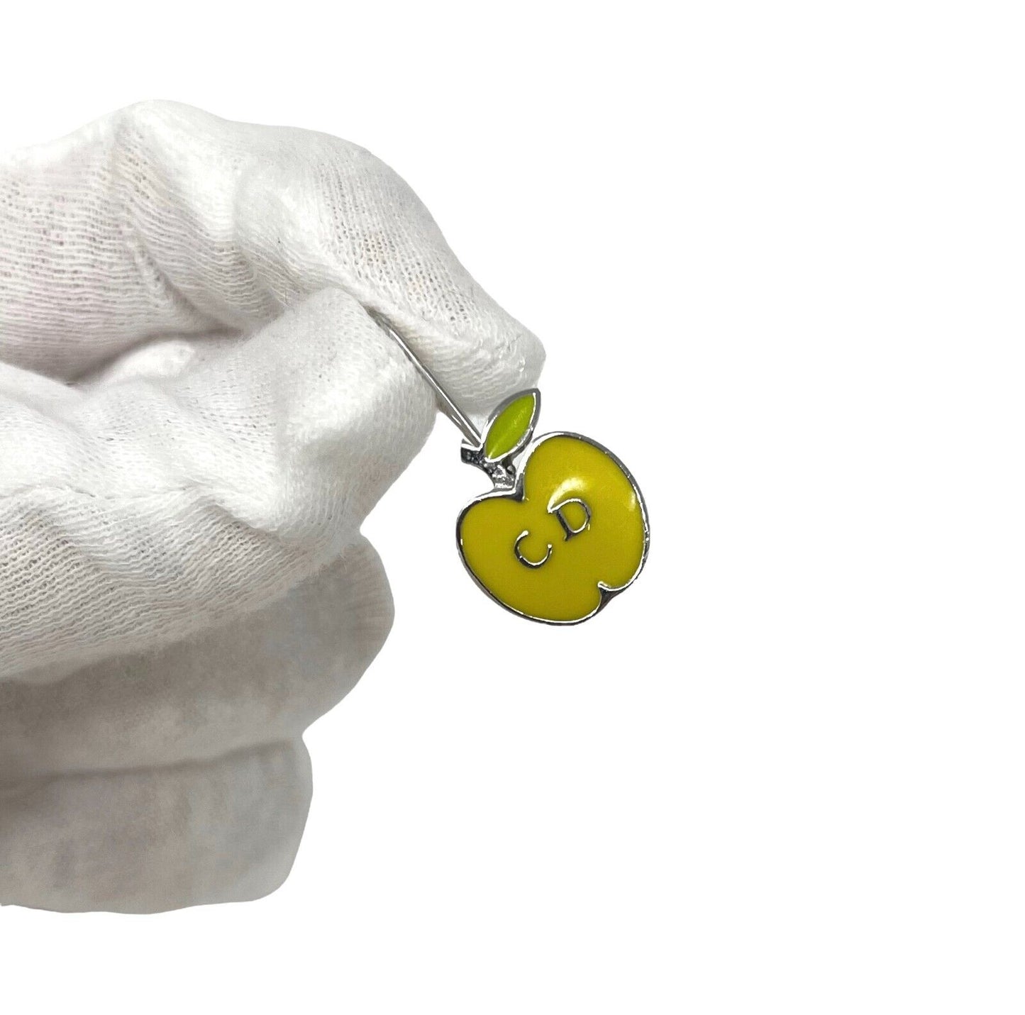 Dior Vintage CD Logo Earrings Accessory Apple Design Yellow Silver Green RankA